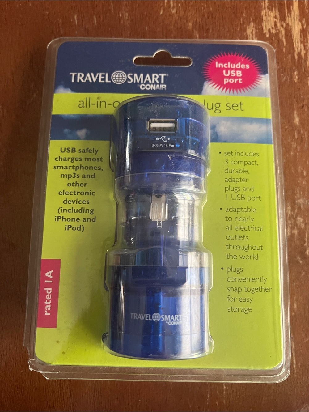 Travel Smart All-in-One Travel Plug Adapter with USB Port - Blue